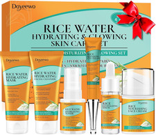 Skin Care Set,6Pcs Women Teen Glass Skincare W/Korean Rice Extract,Hydrate Glow