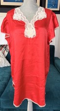 Lily Of France Sleepwear Women s Size L Red Lace Trim Nightgown Vintage 60s Slip