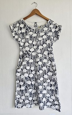 Weird Fish Cotton Dress UK 8 Navy White Floral Print Pocket Summer Dress
