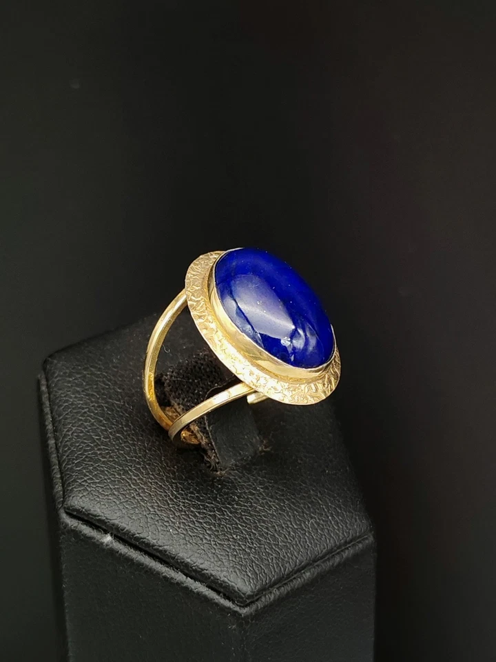 Anello donna lapislazzulo blu argento 925 placcato oro giallo fascia regolabile - Immagine 3 di 4