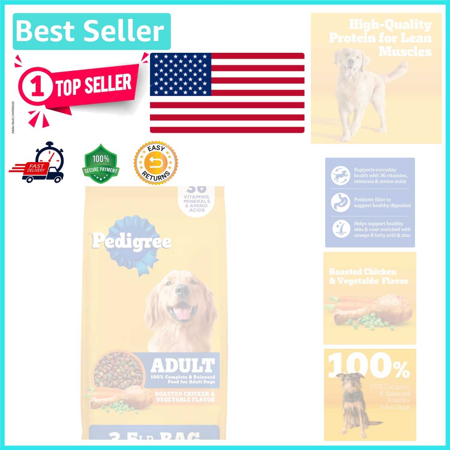 Nutritious Adult Dog Dry Food, 3.5 lbs - Roasted Chicken & Veggie Flavor Delight