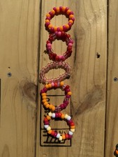 Beaded Multicolor Adjustable Kandi Bracelet Set of 5 Pink Orange White Plastic