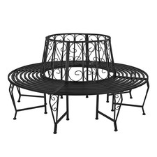 Baumbank Gartenbank Parkbank Rundbank Bank Metall schwarz ØxH 163x85 cm