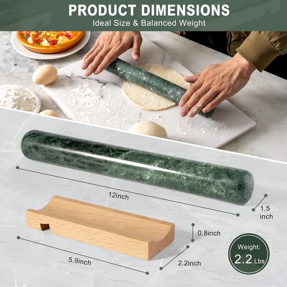 Marble French Rolling Pin for Baking, 12 Inch Non Stick Polished Rolling Pin ... - Image 2 of 4