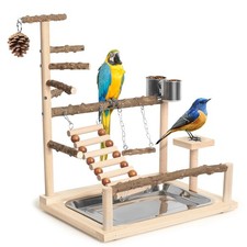 Wood Pet Parrot Playground Bird Play Stand Toys Perch with Feeder Cups for Co...