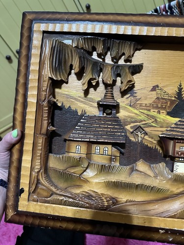 Vintage landscape Wood-Carved Relief Village Wall Hanging Art wooden Art - Picture 6 of 7
