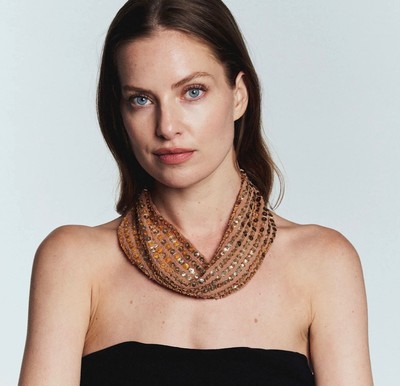 MIGNONNE GAVIGAN Beaded & Embroidered Amanda Scarf Necklace $315 MSRP NEW