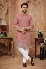 Mens Roman Shimmer Kurta Pajama Indian Festival Wear Eid Diwali Traditional Set