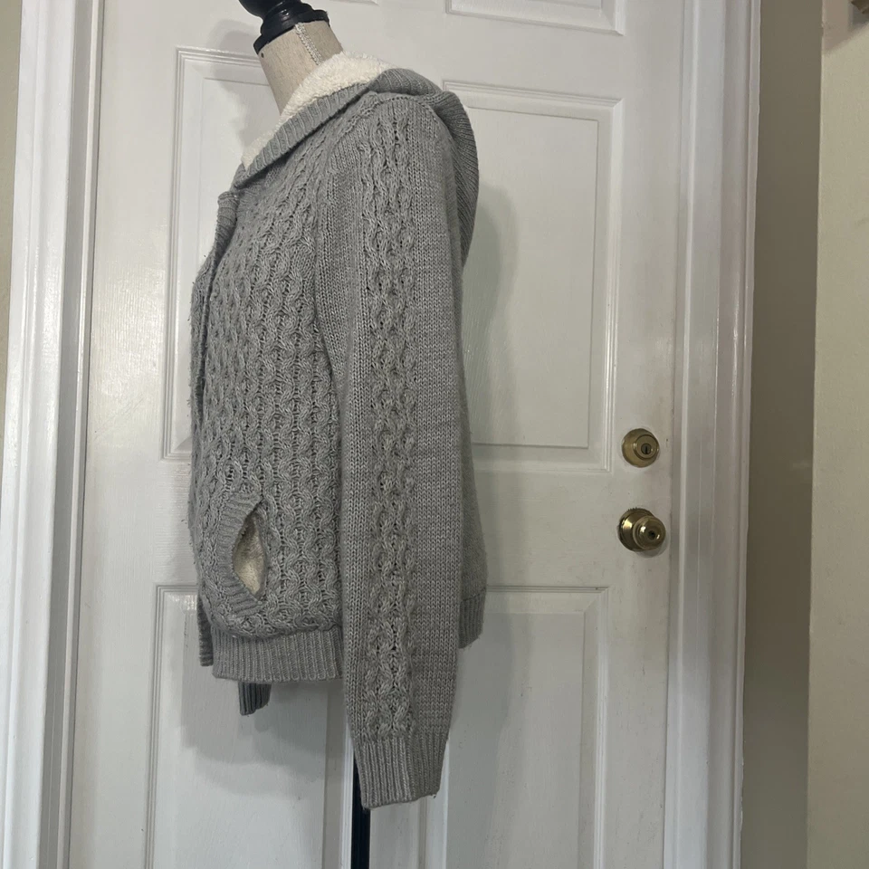 CI SONO BY CAVALINI GRAY/WHITE HEAVY KNIT HOODED SWEATER. WOMEN’S SIZE XL - Image 4 of 4