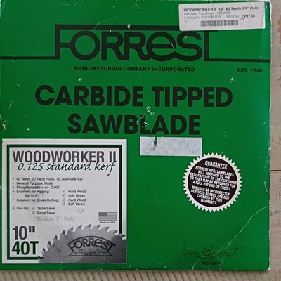 Forrest Woodworker II 10 in 40T Carbide Table Saw Blade 5/8 in Arbor