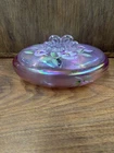 Fenton Glass Pink Carnival Iridescent Candy Trinket Dish Coquette Hand Painted
