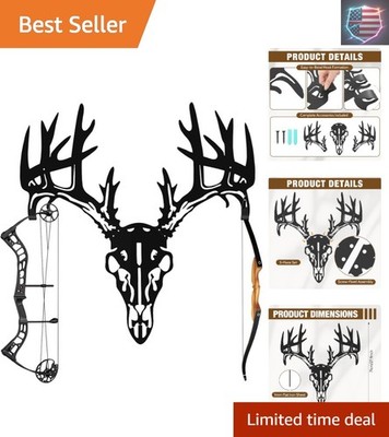 Deer Skull Bow Rack Wall Mount Iron Archery Bow Holder Stand Decorative Rusti...