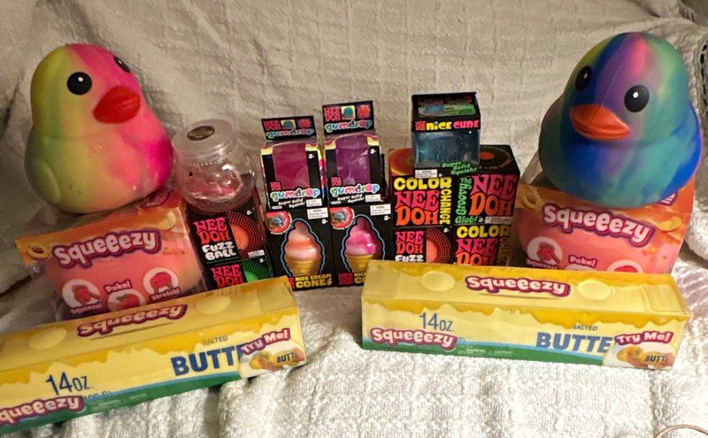 NeeDoh & Squeezy Multicolor Fidget Toy Bundle w/ Butter & Duck Squishies