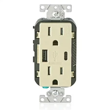 15 Amp Decora Tamper-Resistant Duplex Outlet with Type a and C USB Charger, Ivor
