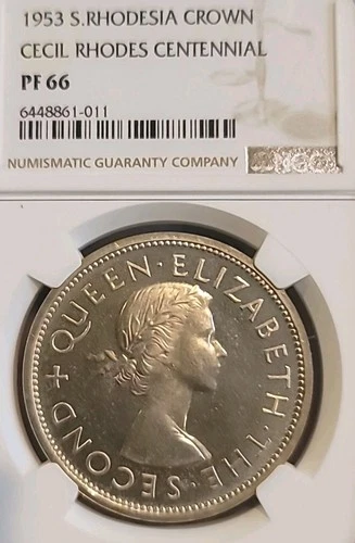 South Rhodesia 1953 Crown Superb Gem PROOF Mirror Fields NGC PF66 Rare LC