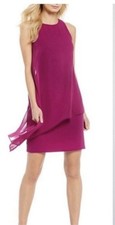 Tahari ASL Chiffon Halter Sleeveless Magenta Dress Layered Short Party Cocktail