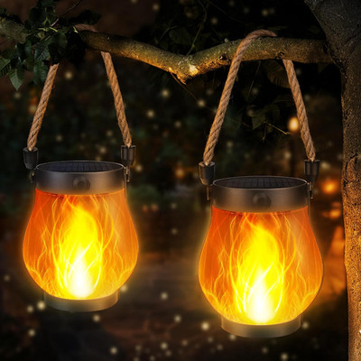 Flammenlaterne Solar Wasserfest Außenaufhängbar USB Aufladung für Garten Hof