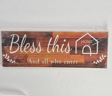Rustic Inspirational Wooden Wall Plaque Sign Bless This Home and All Who Enter
