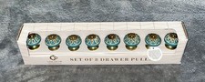 Set 8 Casa Decor Ceramic Drawer Cabinet Pull Knobs Handmade Turquoise Gold NIB
