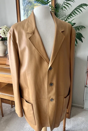 Vintage LOEWE MADRID Camel Skin Leather Jacket Men’s Euro Size 58 Tan Pockets