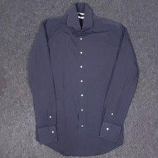 Suitsupply Button Up Shirt 42-16.5 Extra Slim Midnight Blue Stretch Long Sleeve