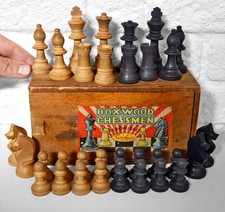 Grande set scacchi uomo vintage modello Staunton, completo + scatola originale. Legno