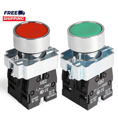2PCS 22MM Momentary Push Button Switch Red Green 1NO 1NC Metal Head