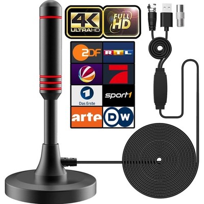 DVB-T Antenne DVB-T2 HDTV Antenne Fernseher 4K 360° Empfang Magnetfuß