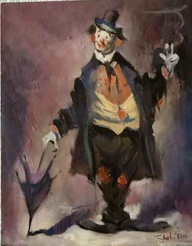 4 Julian Ritter Clown Oil Paintings on 1/4" Wood 8" × 10" Non Smoking Home - Picture 6 of 11