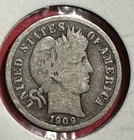 1909D US Barber SILVER Dime "Denver" Mint! VG! Old US Coin!