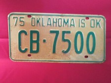 LICENSE PLATE Car Tag 1975 OKLAHOMA CB 7500 Comanche County [G3