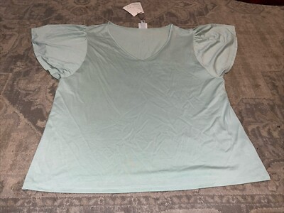 A New Day V-Neck Shirt Women's Sz Large Flutter Sleeves Mint Green