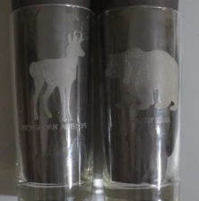 Set of 2 Etched 16oz glasses  pronghorn antelope  grizzly bear