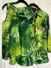Diane Gilman Collection S Vintage 2 Pc Set 100 Silk Tropical Print Blouse/Tank
