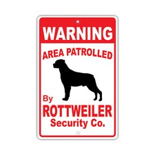 Warning Area Patrolled By Rottweiler Dog Owner Novelty Aluminum Sign