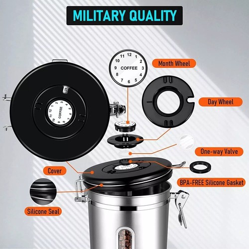 1,8L Kaffeebehälter Edelstahl Luftdicht Kaffeebohnen Dose Tee Aromadose - Bild 3 von 19