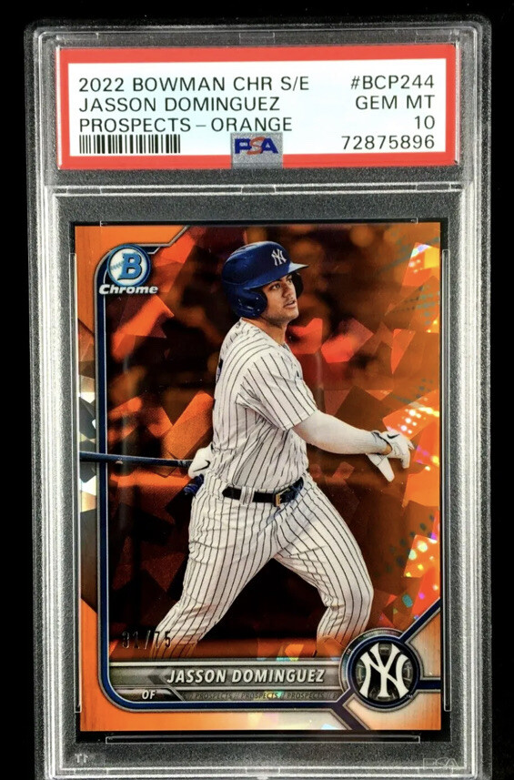 Pop 3 PSA 10 Jasson Dominguez 2022 Bowman Chrome SAPPHIRE Orange /75 #BCP244 👽