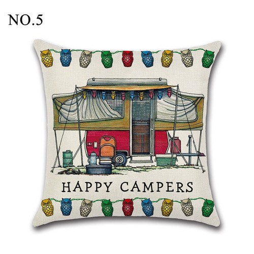 Ornate HAPPY CAMPERS Pillow Case Waist Sofa Throw Cushion Cover Home