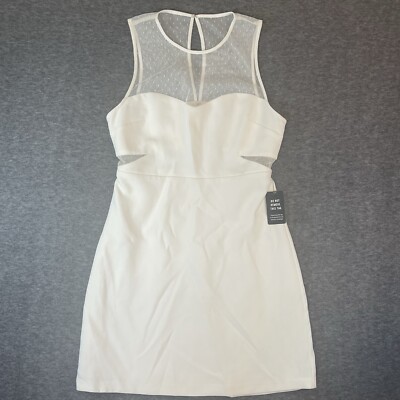 Express Women Dress Bodycon Mesh Cut Out Mini Sleeveless Cream Off White Size 4