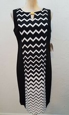 EMMA & MICHELE WOMENS SZ 6 BLACK WHITE GEOMETRIC STRIPE SHEATH DRESS NWT 