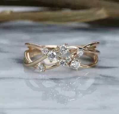 2.10 Ct Round Cut Simulated Diamond Crisscross Band Ring 14k Yellow Gold Plated