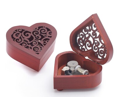 HEART CARVING WOOD WIND UP MUSIC BOX ( MORE THAN 80 SONGS CHOICES )