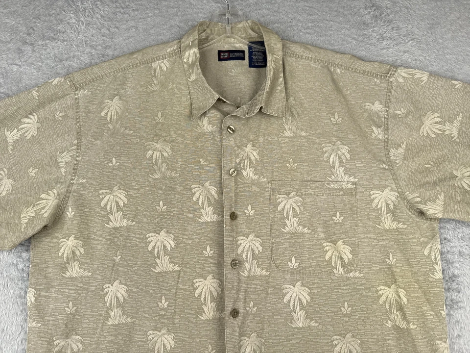 Camisa Gloria Desteñida Hombres 2XL XXL Beige Palmera Mezcla Algodón Bolsillo Hawaiano Foto 4 de 4