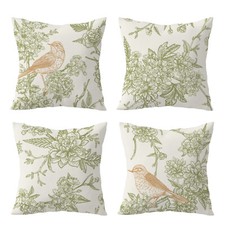 Bird Sage Green Floral Throw Pillow Case Sofa Pillowcase Cushion Cover of 4