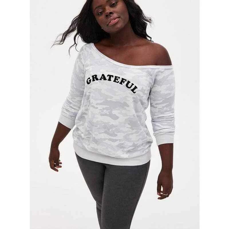 Off the shoulder camo best sale sweatshirt
