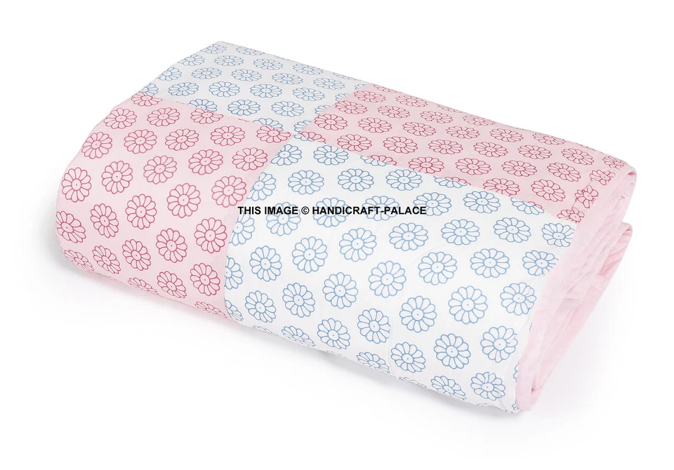Colcha Rosa Tamaño Queen Manta Suave Ropa de Cama Algodón Indio Patchwork Arte - Imagen 3 de 3