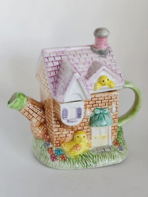 Easter house chickens chicks teapot decorative collectible cozy cute cottage