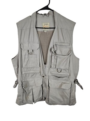 Cabelas Safari Series Mens Sleeveless Vented Vest Jacket Large Beige Hunt Fish