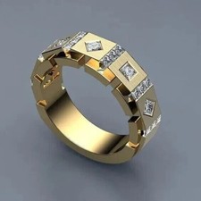 1.60CtSimulated Round Cut Diamond Men's Band Wedding Ring 14K Yellow Gold Plated