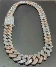 18Ct Round Real Moissanite 16MM x 24" Cuban Link Chain 14K Two-Tone Gold Plated